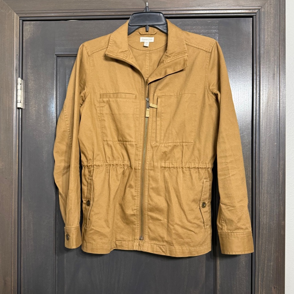 Garnet Hill Womens Organic Cotton Utility Field Jacket Tan Size 2 Full Zip